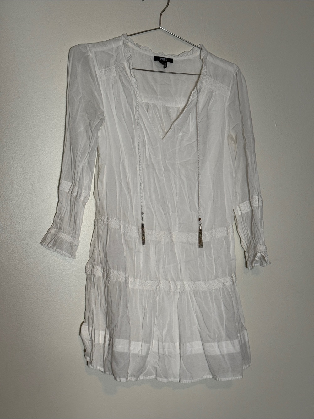 PAIGE White Boho Tunic Dress with Tassel Ties